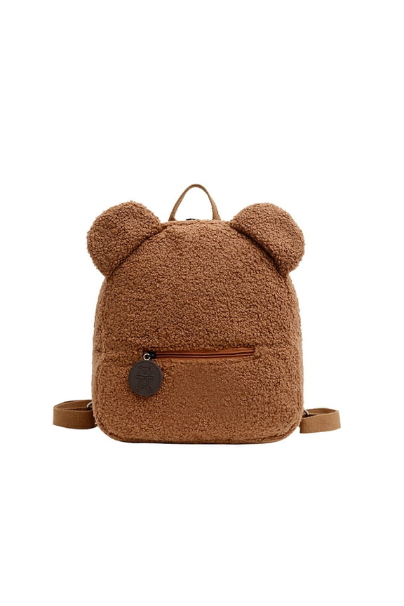Women Mini Cute Bear Ear Fuzzy Backpack, Winter Warm Plush Soft Furry Casual Daypack, Fashion Small Travel Bag