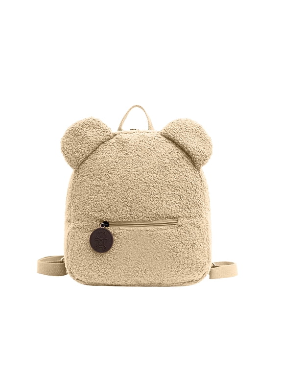 Women Mini Cute Bear Ear Fuzzy Backpack, Winter Warm Plush Soft Furry Casual Daypack, Fashion Small Travel Bag