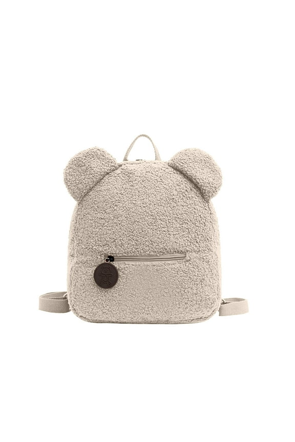 Women Mini Cute Bear Ear Fuzzy Backpack, Winter Warm Plush Soft Furry Casual Daypack, Fashion Small Travel Bag