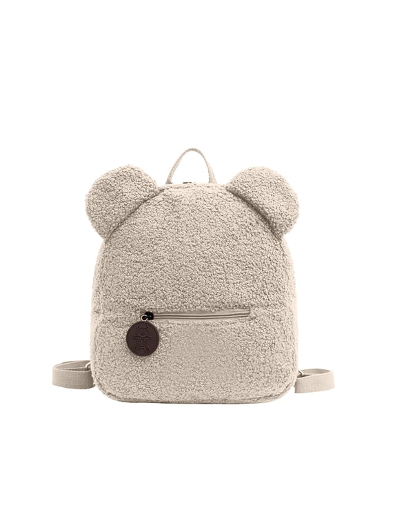 Women Mini Cute Bear Ear Fuzzy Backpack, Winter Warm Plush Soft Furry Casual Daypack, Fashion Small Travel Bag