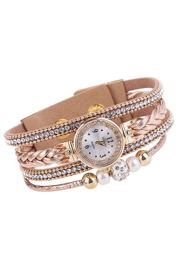 Women Watches Vintage, Bohemia Multi-Layer Weave Wrap Leather Wristwatch, Analog Quartz Bracelet Watch
