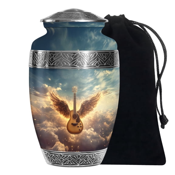 YATSKIA Angel Wings Guitar Burial Urn For Ashes Adult Female And Male, Decorative Urns Large For Human Ashes Adult Men And Women, (200 Cubic, Large 10 Inch)