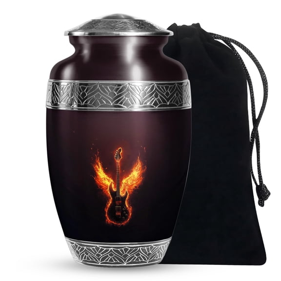 YATSKIA Fire Angel Wings Guitar Urn For Adult Human Ashes Male And Female, Burial Urns For Human Ashes Adult Men And Women, (200 Cubic, Large 10 Inch)