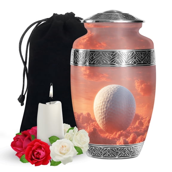 YATSKIA Golf Ball with Pink Clouds Decorative Cremation Urns for Human Ashes Adult Male and Female, Large Burial Urn for Adult Ash, (200 Cubic, Large 10 Inch)
