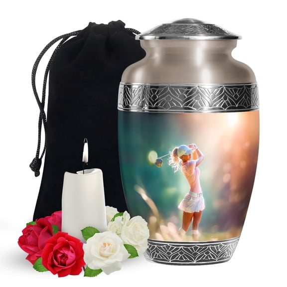 YATSKIA Golf Girl Funeral Urns for Human Ashes Adult Mother and Father, Large Memorial Urn for Ashes Adult Dad, (200 Cubic, Large 10 Inch)