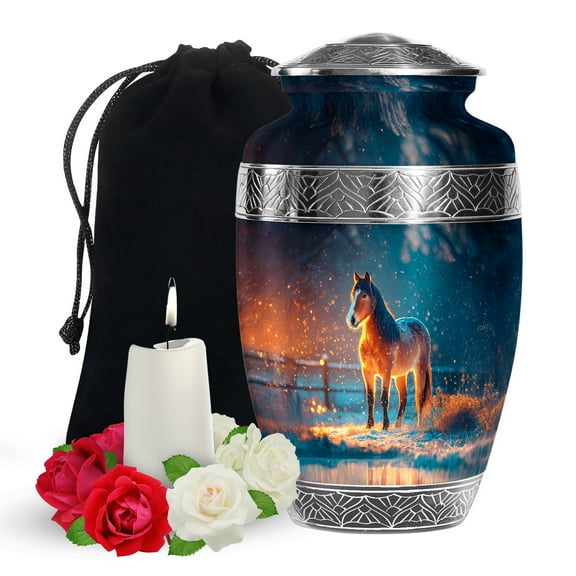 YATSKIA Horse Large Urn for Adult Ashes Mother and Father, Decorative Memorial Urns for Human Ashes, (200 Cubic, Large 10 Inch)