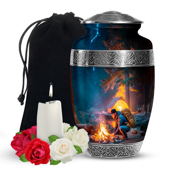 YATSKIA Night Campfire Large Funeral Urns for Human Ashes Adult Man, Decorative Cremation Urn for Ashes for Women, (200 Cubic, Large 10 Inch)