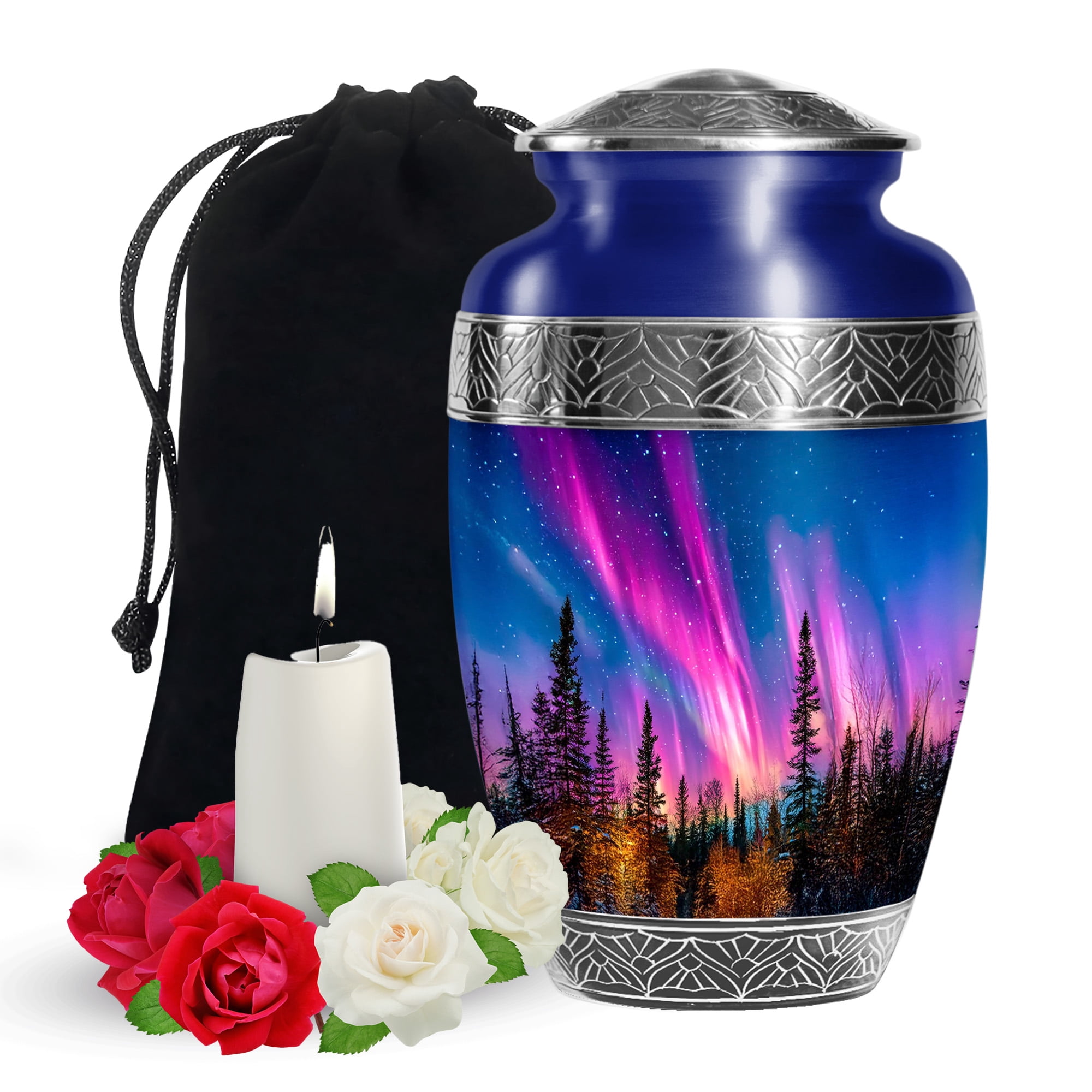 YATSKIA Northern Lights Decorative Large Memorial Urn for Adult Ashes Mom and Dad, Burial Urns for Human Ashes Adult Male, (200 Cubic, Large 10 Inch)