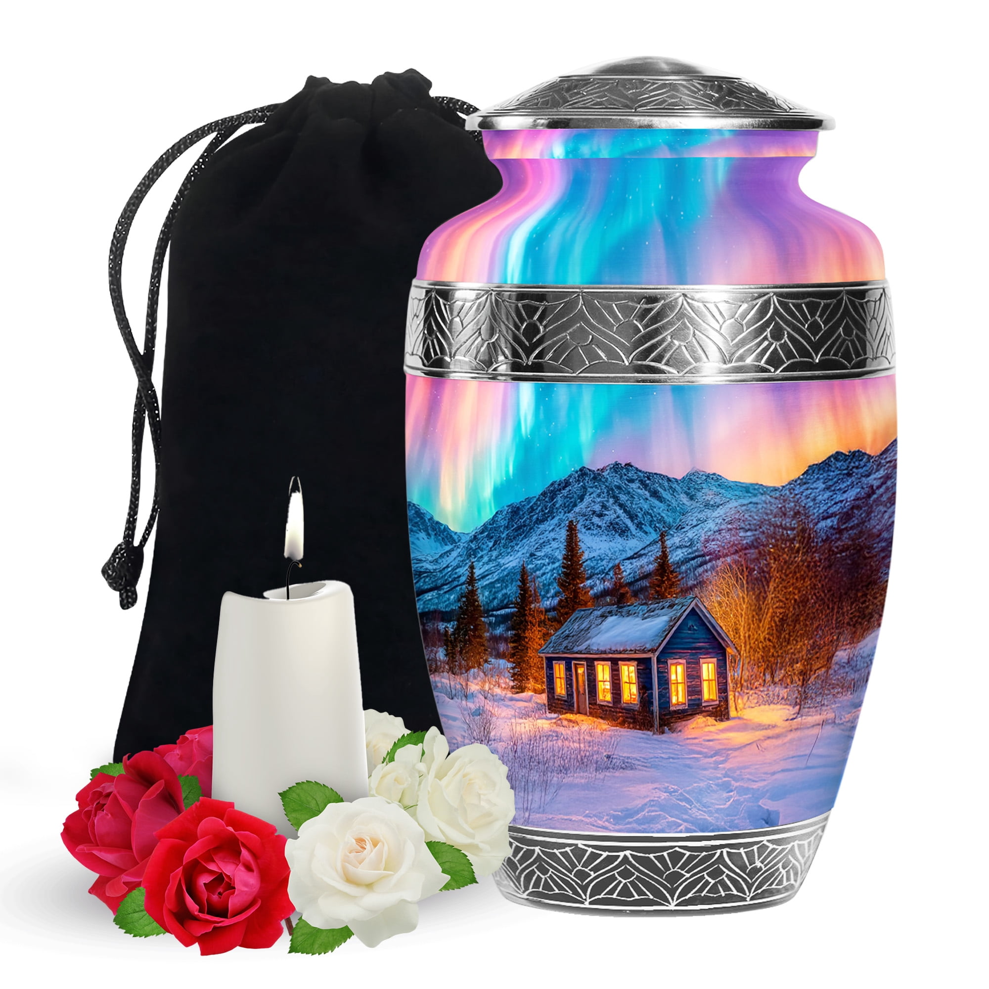 YATSKIA Northern Lights Large Cremation Urns for Human Ashes Adult Mother and Father, Funeral Burial Urn for Adult Ashes, (200 Cubic, Large 10 Inch)
