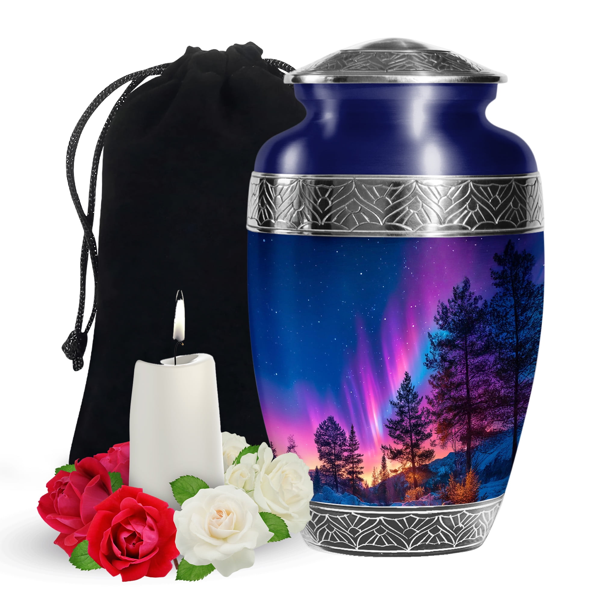 YATSKIA Northern Lights Large Memorial Urns for Human Ashes Adult Man, Decorative Cremation Urn for Ashes for Women, (200 Cubic, Large 10 Inch)