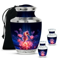 YATSKIA Purple Sea Horse with Flowers Large Memorial Urns for Human Ashes Adult Brother and Sister, Mini Cremation Keepsake Urn for Adult Ash, (Tasty 10 Inch and 3 Inch)