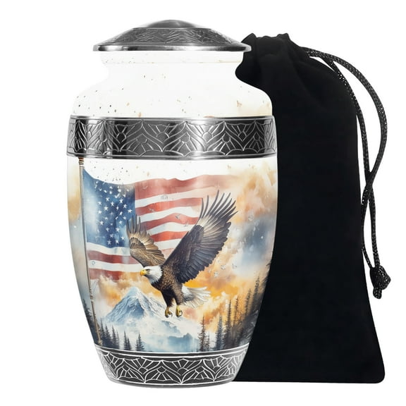 YATSKIA White Patriotic Eagle Funeral Urn For Adult Human Ashes Male And Female, Burial Large Urn For Ashes Of Women And Men, (200 Cubic, Large 10 Inch)
