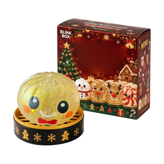 YATingW Christmas Gingerbread Man Dumpling Squishy, Glitter Squeeze Stress Relief Fidget Ball with Steamer Box, Holiday Stocking Stuffer Party Favor for Kids Age 3