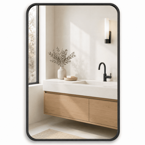 YAURA 24" x 36" Matte Black Bathroom Mirror, Rectangular Metal Frame Vanity Mirror, Deep Set Flush Mount Wall Mirror for Over Sink, HD Shatter-Resistant Glass, 1 Pack