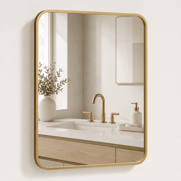 YAURA 24" x 36" Matte Gold Bathroom Mirror, Rectangular Metal Frame Vanity Mirror, Deep Set Flush Mount Wall Mirror for Over Sink, HD Shatter-Resistant Glass, 1 Pack