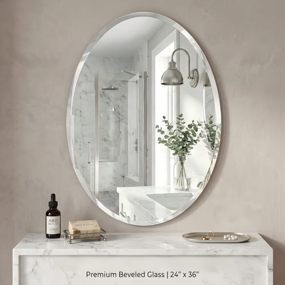 YAURA 24"x36" Oval Bathroom Mirror for Wall, Frameless Beveled Vanity Mirror with Solid Backing, HD Glass Mirror for Double Vanity, Master Bath & Bedroom