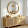 thumbnail image 1 of YAURA 30" Large Round Natural Wood Wall Mirror, Asymmetrical Wavy Solid Wood Mirror, Scandi & Boho Decor, Shatterproof, 1 of 8