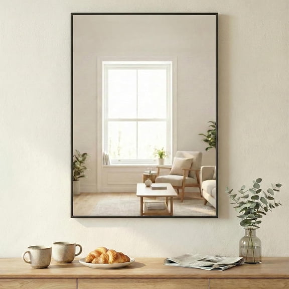 YAURA 30"x36" Matte Black Bathroom Mirror, Rustproof Aluminum Framed Wall Mirror, HD Tempered Glass Vanity Mirror for Over Sink