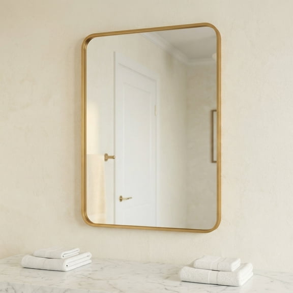YAURA 30"x36" Matte Gold Bathroom Vanity Mirror, Deep Set Metal Frame Wall Mirror, Modern Shatterproof & Rustproof Mirror