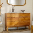 thumbnail image 1 of YAURA 47" Wide Wooden Dresser for Bedroom, Mid-Century Modern 6 Drawer Double Dresser with Walnut Wood Grain, Large Horizontal Storage Chest for Living Room, Anti-Tip Kit, Caramel, 1 of 9