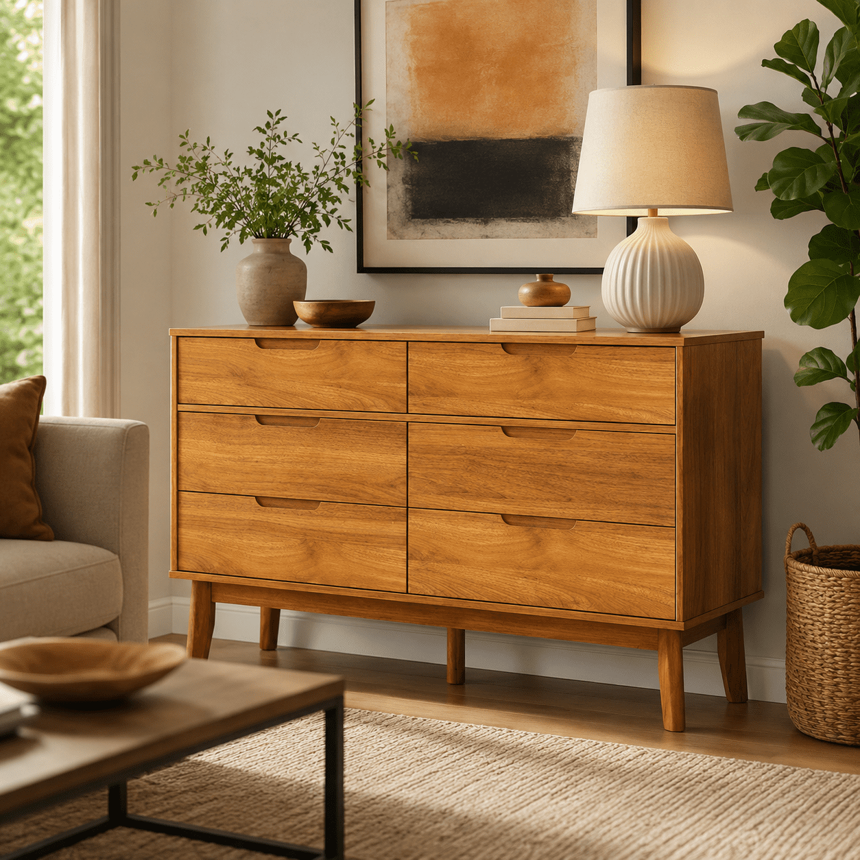 mid century modern 6 drawer double dresser Mercury Row Yarber 6 Drawer Solid Wood Double Dresser