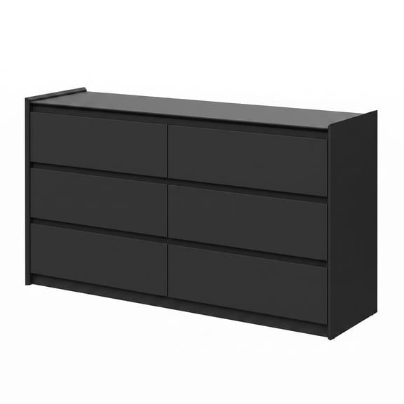 YAURA 54" Wide 6-Drawer Double Dresser, Modern Matte Black Wood Chest of Drawers with Anti-Tip Kit & Handle-Free Design