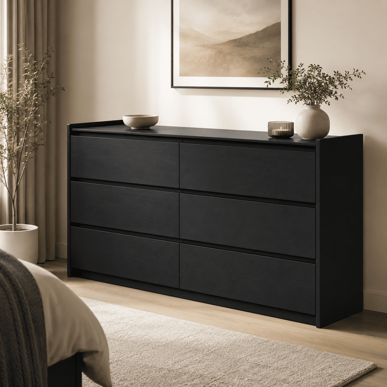 matte black dresser Ashley Danziar Six Drawer trend design GLAM MATTE BLACK 1930'S ANGELUS