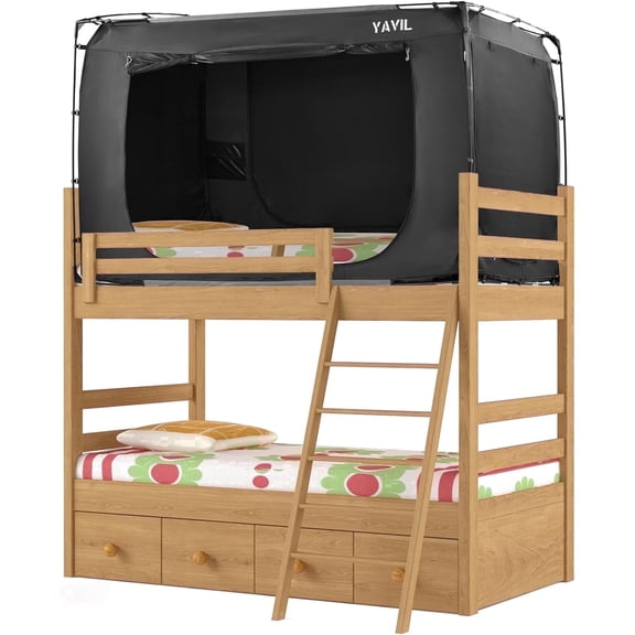 YAVIL Black Bunk Twin Size Bed Canopy Tent, Portable Indoor Privacy Space for Kids & Adults, 100% Breathable, 93% Blackout, Mattress Not Included