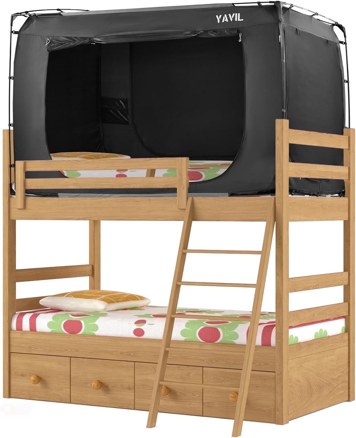 YAVIL Bunk Twin Size Bed Tent Canopy, 93% Blackout Breathable Privacy Portable Dream Tent with 3 Doors for Kids Adults Indoor Use(Mattress Not Includ