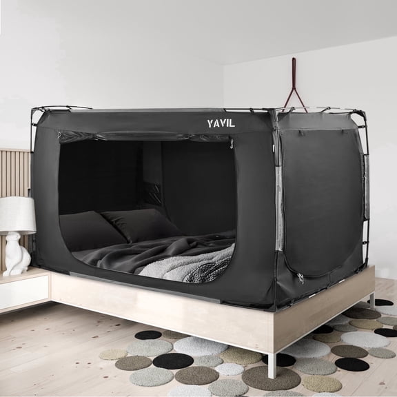YAVIL Bed Tents,Indoor Privacy Blackout Sleep Tent with Three Door,Breathable Sleep Canopy Safety Sleep Tent for Kid(Twin Size)