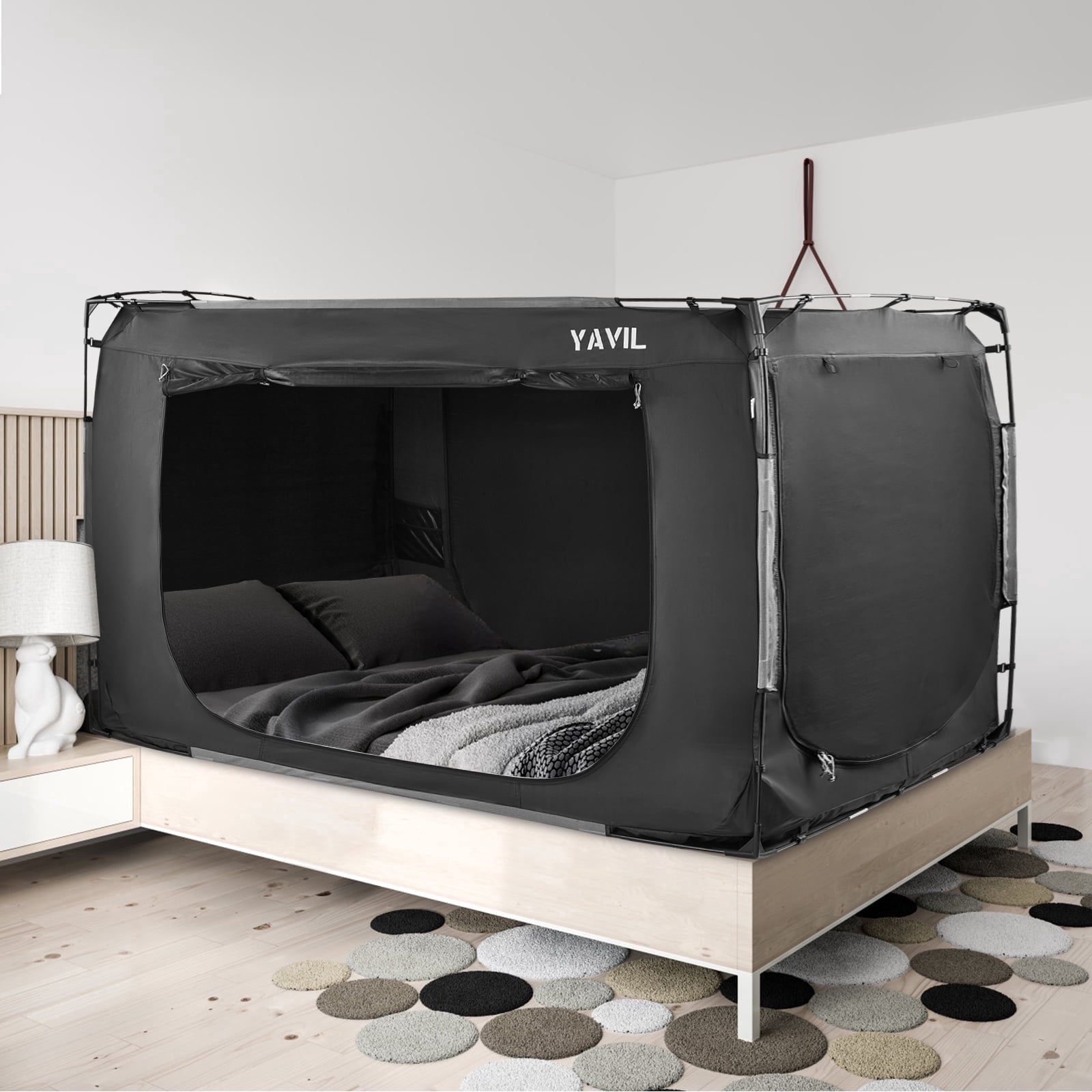 YAVIL Bed Tent Twin Size Portable Pop up Privacy Sleeping 3 Doors Bed Tent Net(Mattress Not Included)
