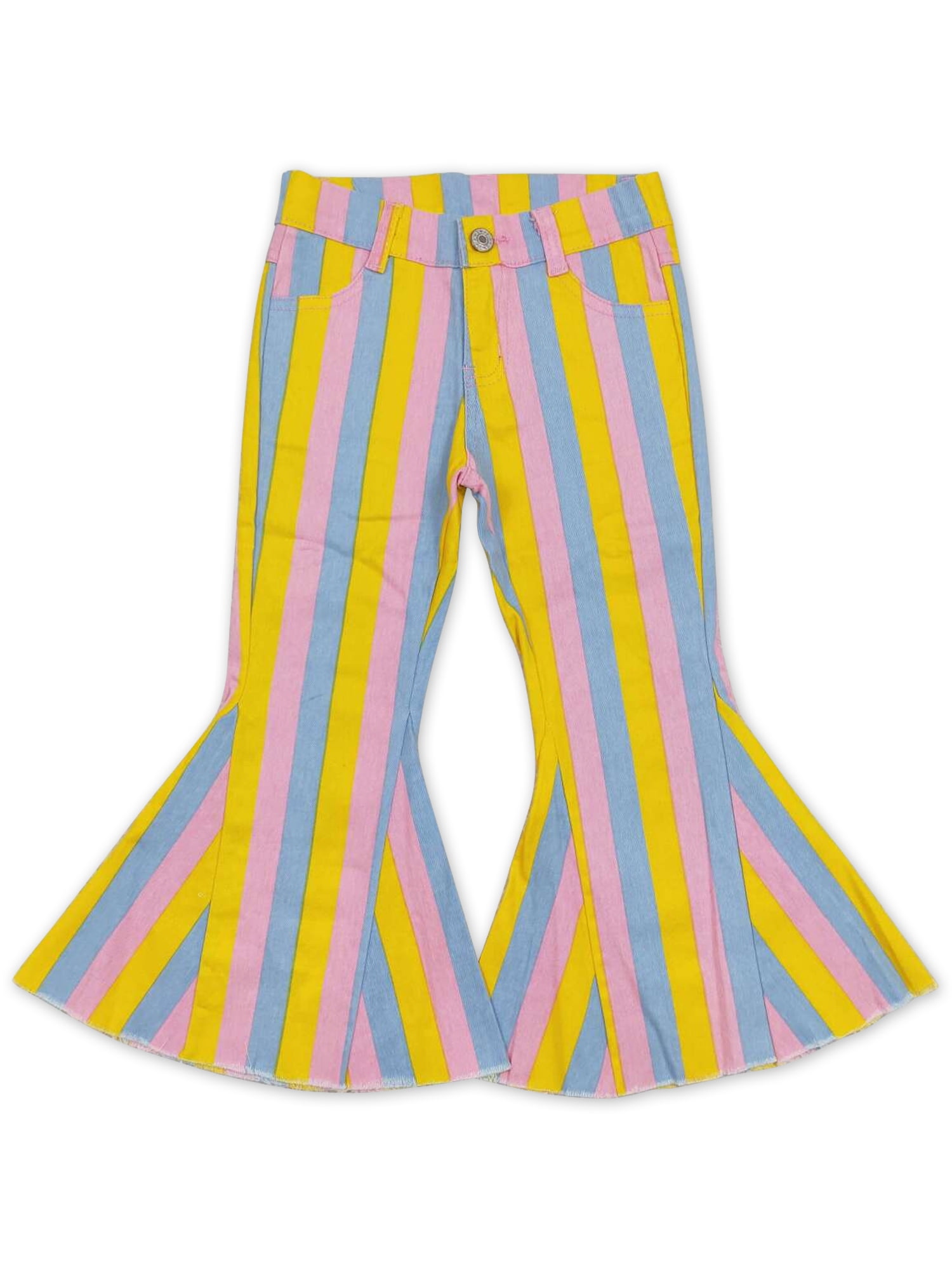 YAWOO Boutique Little Girls Jeans Stripe Flare Denim Pants,Sizes 6M