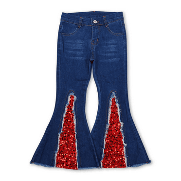 YAWOO Christmas Little Girls Sequins Kids Jeans Flare Denim Pants 6M-16Years