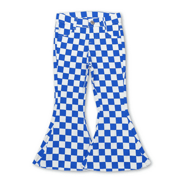 YAWOO Fashion Blue Plaid Little Girls Kids Jeans Flare Denim Pants 6M-16Years