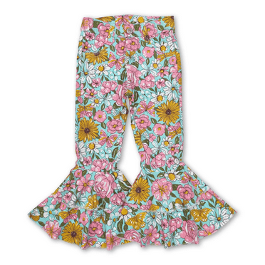 YAWOO Fashion Garden Flower Little Girls Kids Jeans Flare Denim Pants 6M-16Years