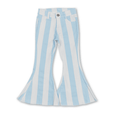 YAWOO Fashion Little Gilrs Kids Jeans Blue Stripe Denim Flare Pants Size 6M-16Years