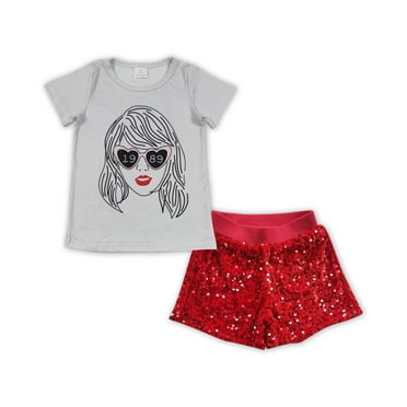 YAWOO Fashion Little Girls T-shirt Sequins Shorts 2 Pcs Outfits ,Sizes 6M-16Years