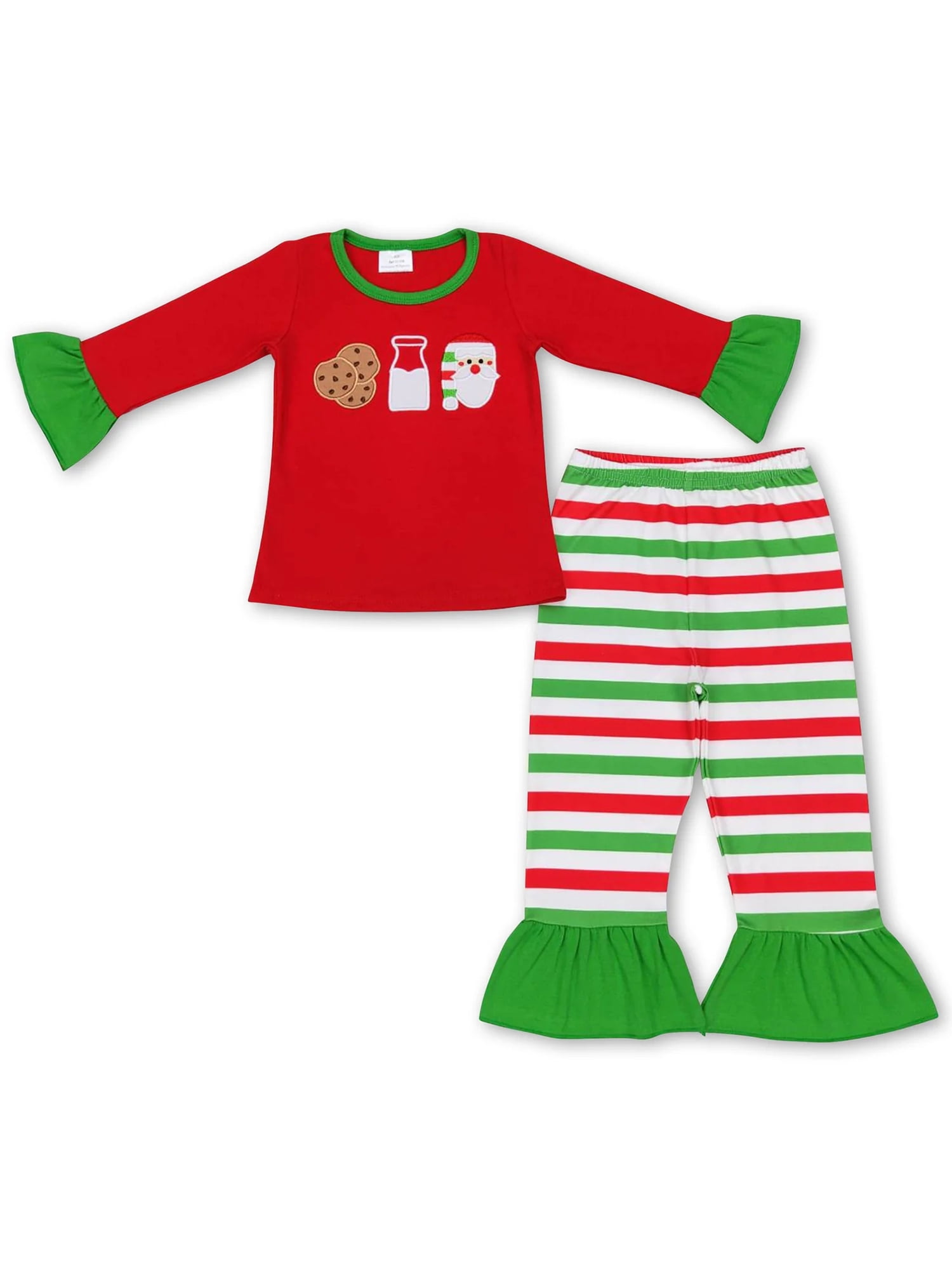 YAWOO Girls Christmas Embroidery Cookie Santa Claus Kids Pajamas Set