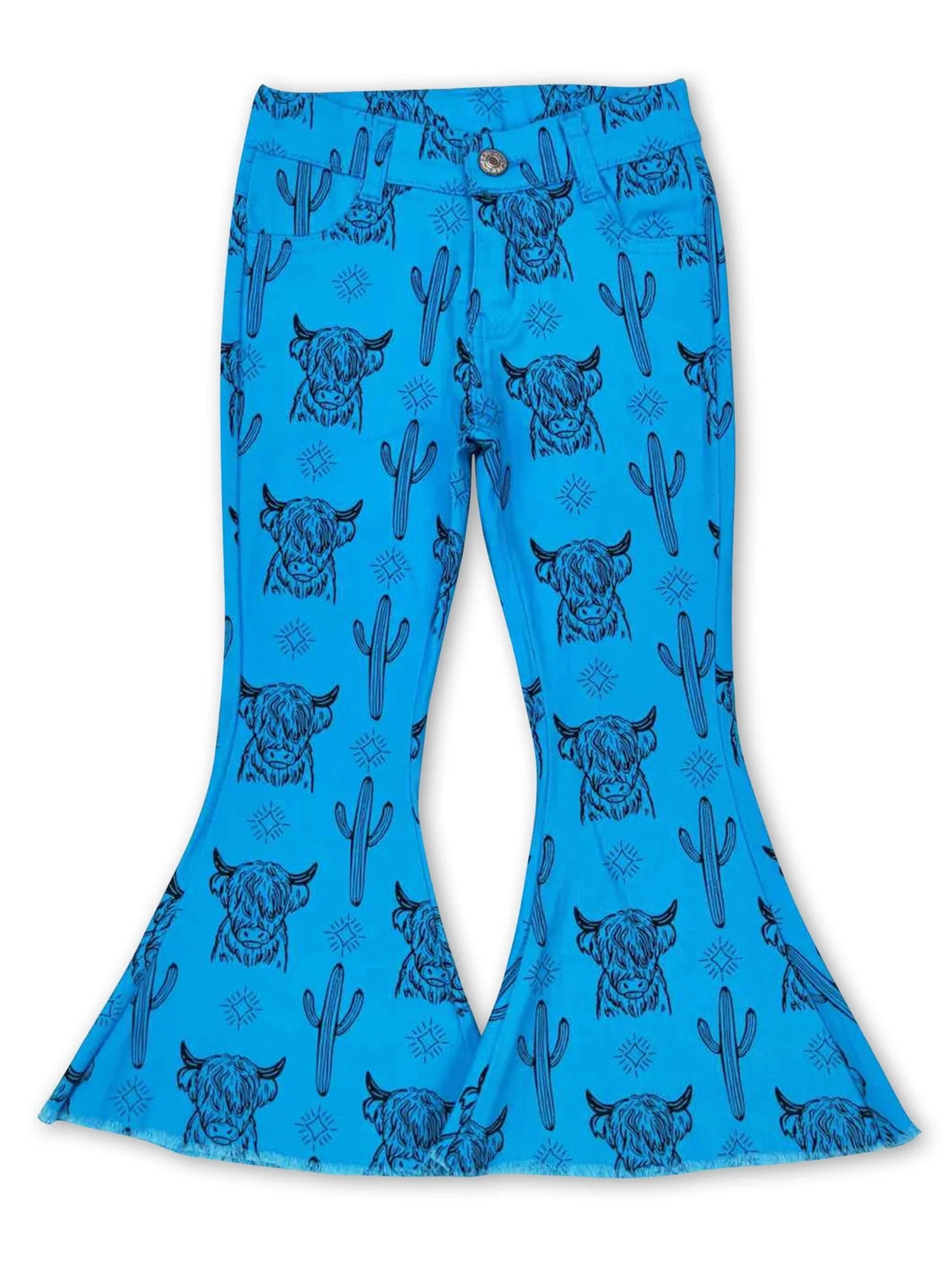 YAWOO Girls Jeans Western Blue Printed Flare Denim Pants,Sizes 6M