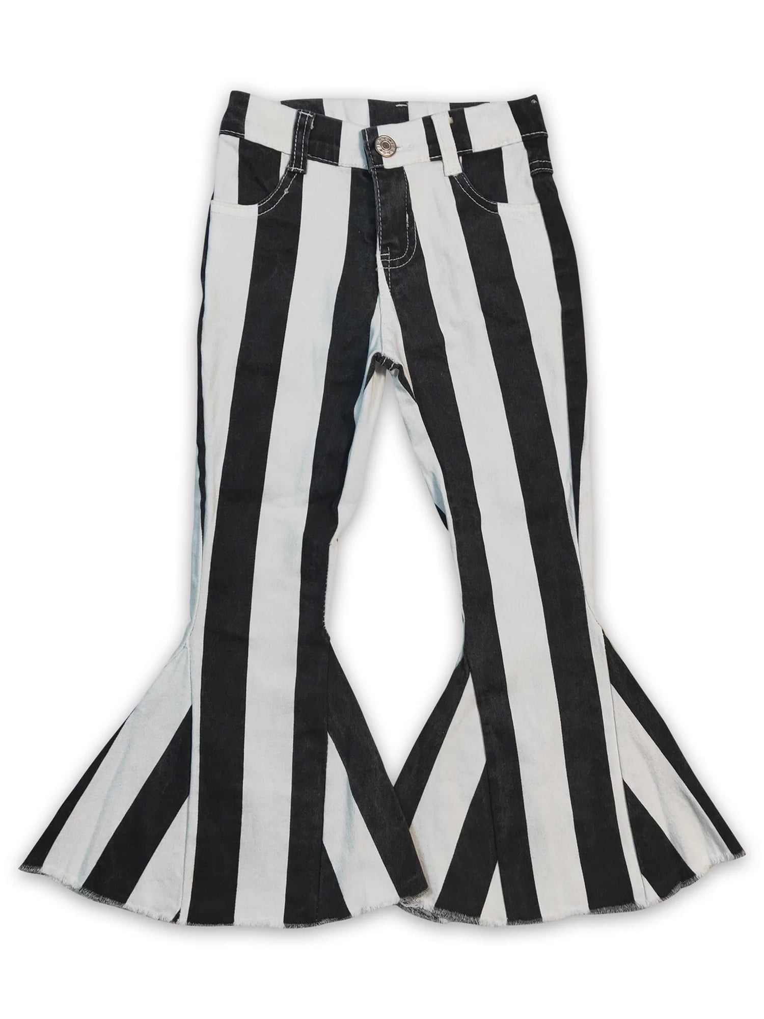 YAWOO Girls Kid Jeans Stripe Bell Bottom Jeans Ripped Wide Leg Denim