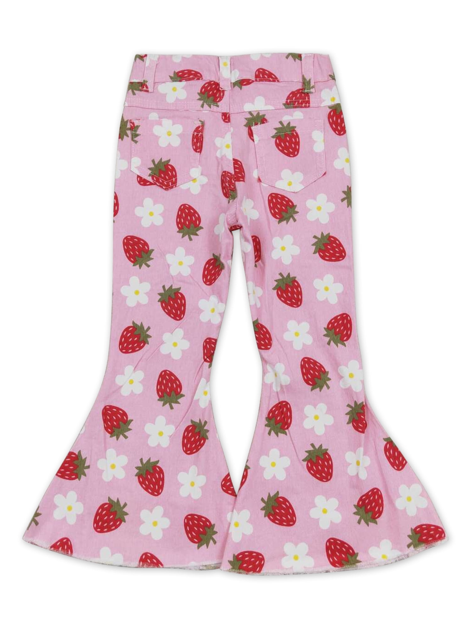 YAWOO Little Girls Jeans Cute Strawberry Kids Flare Denim Pants,Sizes
