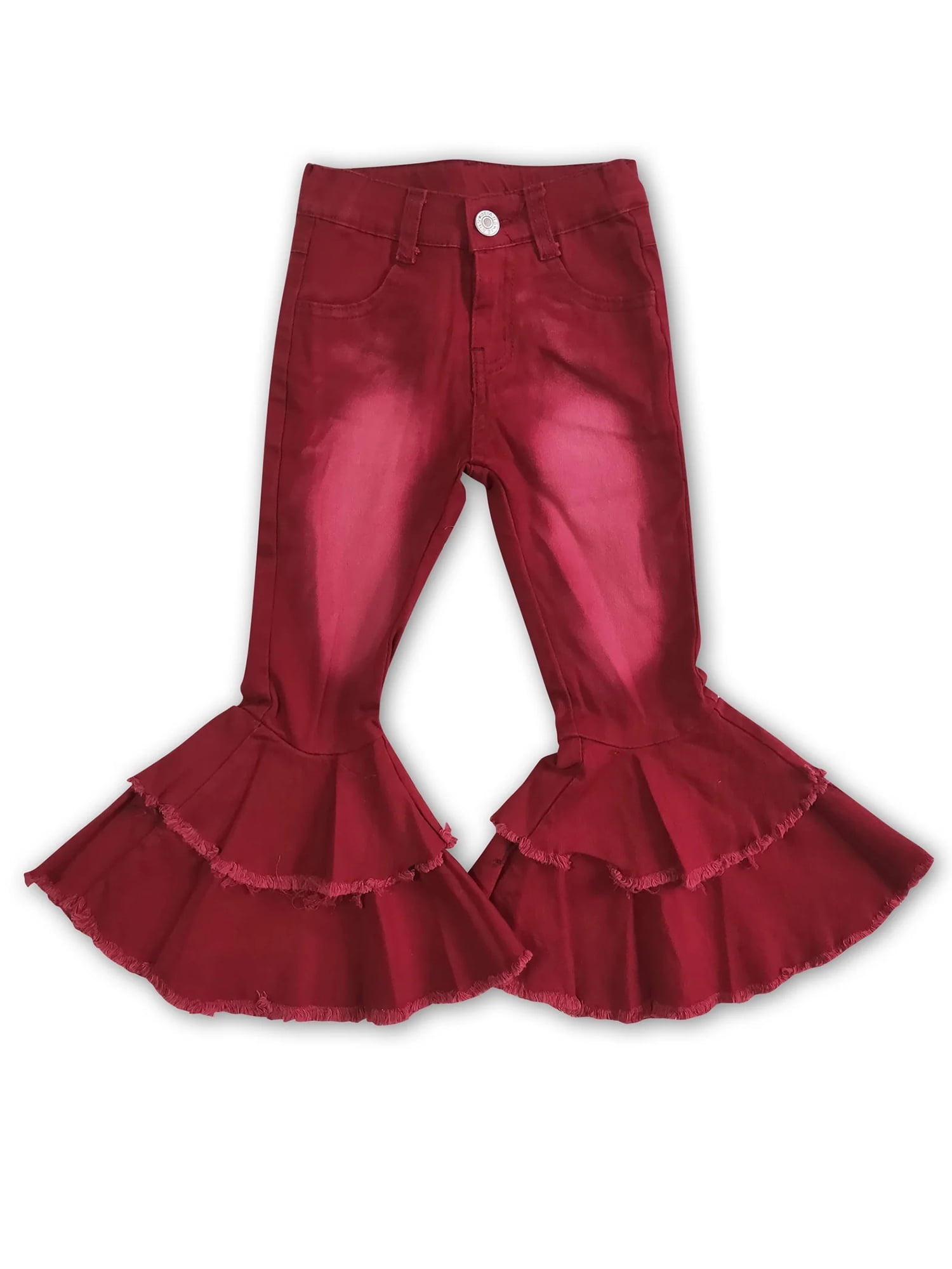 YAWOO Little Girls Kids Jeans Bleach Red Flare Denim Pants,Sizes 6M