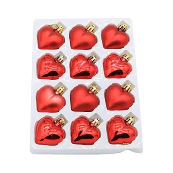 YAWUBT 12 Pcs Valentines Heart Shaped Ornaments Heart Tree Ornaments Hanging Hearts Baubles for Valentine's Wedding Anniversary Hanging Decorations