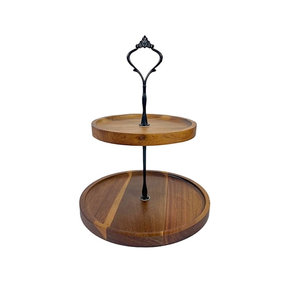 YAWUBT 2 Tiered Tray, Wood Cupcake Stand, Dessert Stand Kitchen Island Decor, Round Farmhouse Kitchen Table Decor Serving Tier Tray, Detachable Tiered Serving Tray, Home Decor Holiday Display