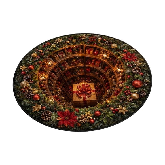 YAWUBT 3D Christmas Round Rug 2ft, Optical Illusion Christmas Rug for Indoor Outdoor Use, Household Absorbent NonSlip Mat Stain Resistance Mat for Living Room & Bedroom Christmas Decor