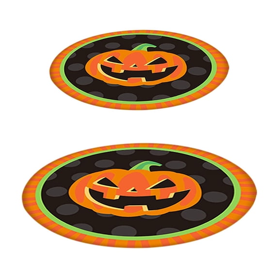 YAWUBT 9Pcs Halloween Party Dinnerware Set Orange Black Pumpkin Themed Paper Plates Cups Halloween Disposable Tableware Party Supplies for Spooky Themed Party Birthday, Serves 9 Guests