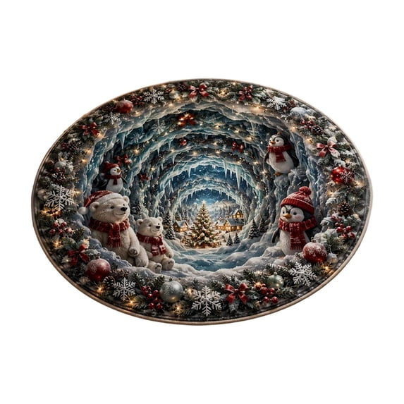 YAWUBT Christmas 3D Rug, Christmas Optical Illusion Area Mat, Optical Illusion Floor Mat with Depth Pattern, Funny Christmas Round Floor Carpet for Porch Holiday Entryway Living Room