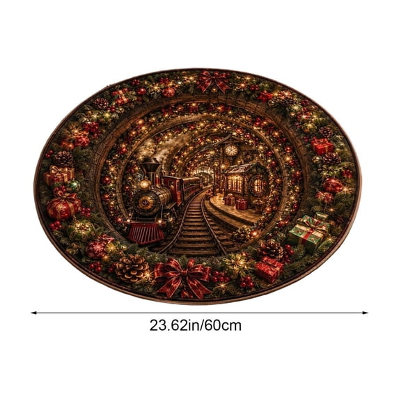 YAWUBT Christmas 3D Rug, Christmas Optical Illusion Area Mat, Optical Illusion Floor Mat with Depth Pattern, Funny Christmas Round Floor Carpet for Porch Holiday Entryway Living Room