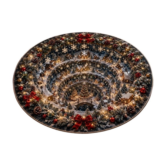 YAWUBT Christmas 3D Rug, Christmas Optical Illusion Area Mat, Optical Illusion Floor Mat with Depth Pattern, Funny Christmas Round Floor Carpet for Porch Holiday Entryway Living Room