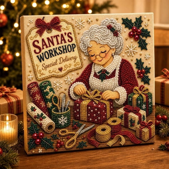 YAWUBT DIY Christmas Pearl Diamond Painting Art Kit with Frame, 7.87in Christmas Diamond Painting for Adults Beginner, Xmas Pearl Beads Art Craft for Home Wall Decor